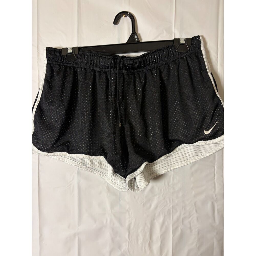 Nike Womens Dri-Fit Mesh Athletic Running Shorts Black White Trim Size Large L